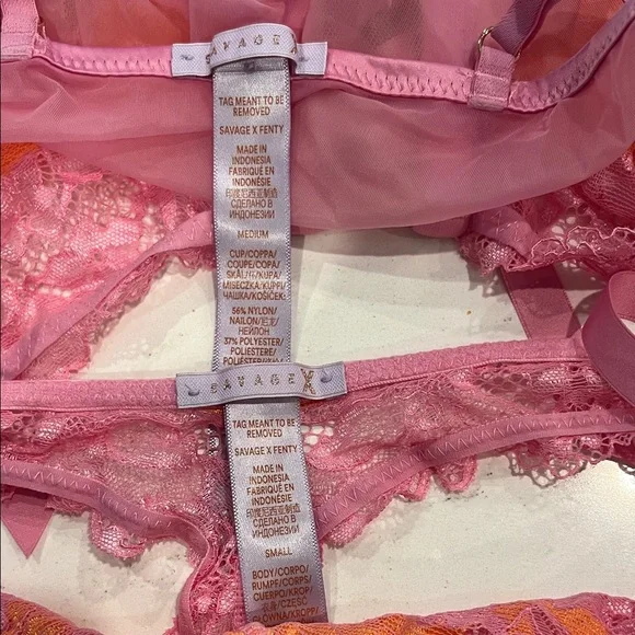 Savage X Fenty Pink and Yellow Lace Corset Bra Set - Picture 4 of 6